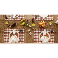 Design Imports Cinnamon Heavyweight Check Fringed Placemat Set/6 -Design Imports GUEST a5aeabfe e9a7 449b 8730 fa717a47eced