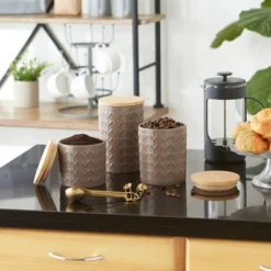 Design Imports Mushroom Matte Retro Vine Texture Ceramic Canister Set/3 -Design Imports GUEST a5cdfed0 a920 4e2c bc5a 7811c1077acc