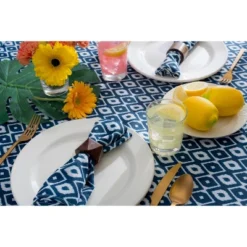 Design Imports Blue Ikat Outdoor Tablecloth With Zipper 52 Round