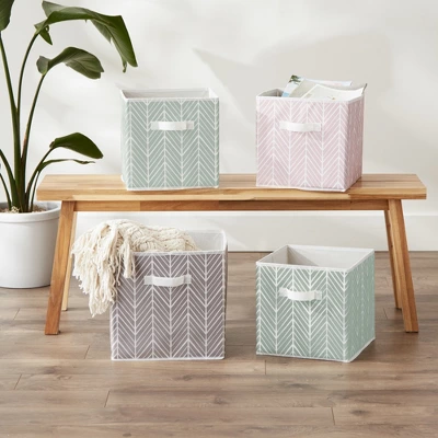 Nonwoven Polyester Cube Herringbone Mint Square 11x11x11 Set/2 10 Nonwoven Polyester Cube Herringbone Mint Square 11x11x11 Set/2 - Image 10