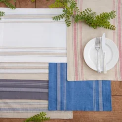 DII French Stripe Placemat Set 6 Piece, Blue Chambray, 13x19" -Design Imports GUEST a70520ee 196c 4c3c 8549 09f04c2e6dee