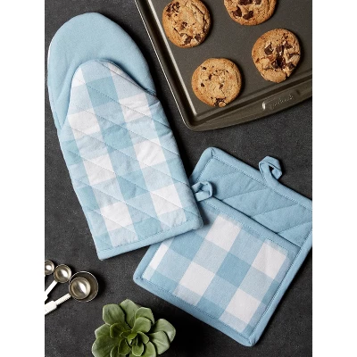 Design Imports Buffalo Check Oven Mitt & Potholder Kitchen Set 2 Piece, Light Blue, Om 13X6", Ph 9X8" 6 Design Imports Buffalo Check Oven Mitt & Potholder Kitchen Set 2 Piece, Light Blue, Om 13X6", Ph 9X8" - Image 6