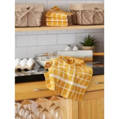 Design Imports Solid Terry Windowpane Dishtowel Set 4 Piece, 16X26", Honey Gold Check -Design Imports GUEST a7f8e5a7 a42c 40c0 b692 68ba2fb4988e