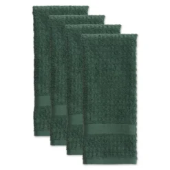 Design Imports Terry Waffle Solid Dishtowel Set 4 Piece, 15X26", Dark Green
