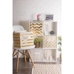 Design Imports Nonwoven Polyester Cube Double Diamond White/Gold Square 11X11X11 Set/2 -Design Imports GUEST aaecce99 2155 4214 b478 284dece2b85c