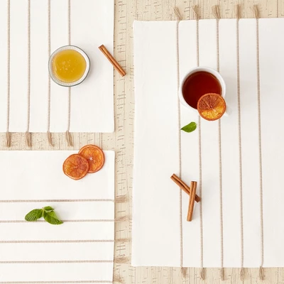 DII Stripe Tassel Placemat Set 4 Piece, White & Stone, 13x19" 3 DII Stripe Tassel Placemat Set 4 Piece, White & Stone, 13x19" - Image 3