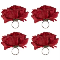 DII Peony Flower Napkin Ring Set 4 Piece, Deep Red -Design Imports GUEST abe6722d 5fbd 4f67 9198 ecbc84012644