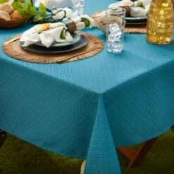 Design Imports Storm Blue Tonal Lattice Print Outdoor Tablecloth 60X84 -Design Imports GUEST ac7ff748 a12e 43c2 babe e4e213cb8006