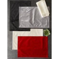DII Polyester Velvet Placemat Set 4 Piece, Cream, 13x19" -Design Imports GUEST ac83c698 dbd7 4ba5 8595 3ab02a6d71fa 1