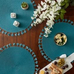 DII Tassel Embellished Placemat Set 6 Piece, Teal Tassel, 15" Dia 13 DII Tassel Embellished Placemat Set 6 Piece, Teal Tassel, 15" Dia -Design Imports GUEST acc4dd34 2283 40bd 84c0 2aaf1851e8b3