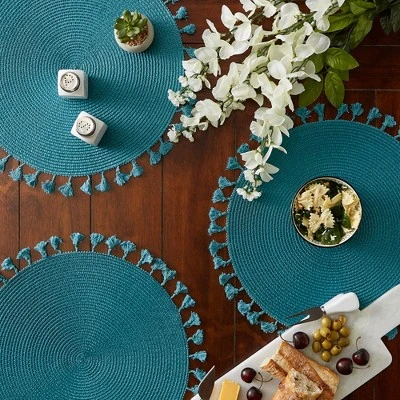 DII Tassel Embellished Placemat Set 6 Piece, Teal Tassel, 15" Dia 6 DII Tassel Embellished Placemat Set 6 Piece, Teal Tassel, 15" Dia - Image 6