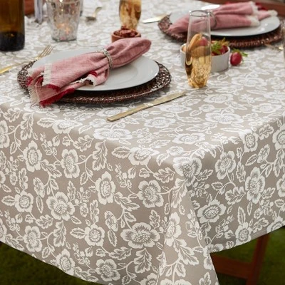 Design Imports Stone Floral Print Outdoor Tablecloth 60X84 3 Design Imports Stone Floral Print Outdoor Tablecloth 60X84 - Image 3