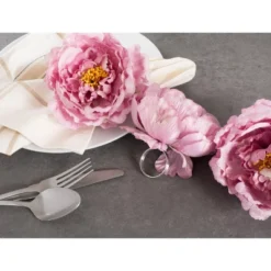 DII Peony Flower Napkin Ring Set 4 Piece, Pink -Design Imports GUEST ae506a16 8fd6 4694 9372 1cb7712c9865