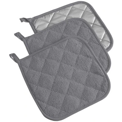 Design Imports Terry Solid Potholder Set 3 Piece Gray 7X7" 5 Design Imports Terry Solid Potholder Set 3 Piece Gray 7X7" - Image 5