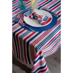 Design Imports Patriotic Stripe Outdoor Tablecloth With Zipper 60X120
