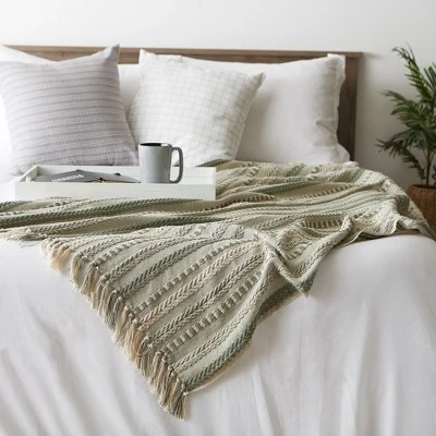 Design Imports Artichoke Green Braided Stripe Throw 3 Design Imports Artichoke Green Braided Stripe Throw - Image 3