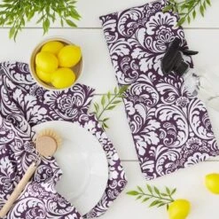 Design Imports Damask Print Dishtowel Set 2 Piece, 18X28", Eggplant -Design Imports GUEST afe47d1a 268a 4d54 8f5f a7c0cb2c9724