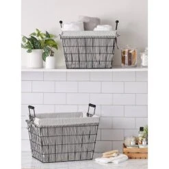 Design Imports Set Of 2 Farmhouse Black Wire Ticking Stripe Liner Baskets Black/White -Design Imports GUEST b04b33a5 8e5f 458f 995e 2e18c496c0df