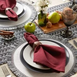 DII Fringe Placemat Set 6 Piece, White/Black, 14.75" Dia -Design Imports GUEST b04e0022 1669 4272 98bc 22f7ed76a002