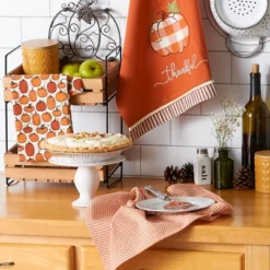 Design Imports Assorted Thankful Check Pumpkin Dishtowel (Set Of 3) -Design Imports GUEST b15a46dc fdc6 4335 aede 4e5b4903f677