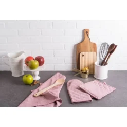 Design Imports Rose Solid Chambray Potholder Set/2