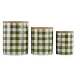 Design Imports Antique Green & White Buffalo Check Ceramic Canister Set/3 -Design Imports GUEST b3275a00 dd70 4b30 bf5a fc1736a03f1a