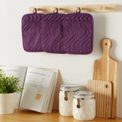 Design Imports Quilted Potholder Set 3 Piece Eggplant 7X9" -Design Imports GUEST b34d8b99 6fed 4c36 b59b 897e768c5f54