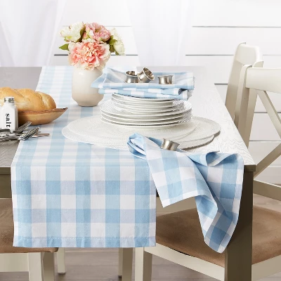 Design Imports Buffalo Check Cotton Tablecloth, Light Blue & White, 60X84" 8 Design Imports Buffalo Check Cotton Tablecloth, Light Blue & White, 60X84" - Image 8