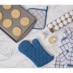 Design Imports Blue Terry Oven Mitt Set/2