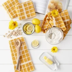 Design Imports Solid Terry Windowpane Dishtowel Set 4 Piece, 16X26", Honey Gold Check -Design Imports GUEST b4501429 f63b 4ff0 95b4 80588c5179d6