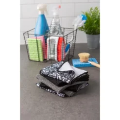 Design Imports Black Damask Mf Dishcloth Set/6