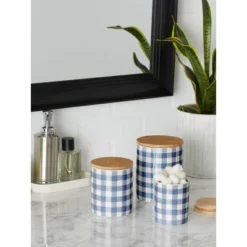 Design Imports Blue & White Buffalo Check Ceramic Canister Set/3 -Design Imports GUEST b5a41d76 2547 45c0 bd40 e35e169b8c0f