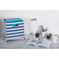 Polyester Cube Stripe Nautical Blue Square 11x11x11 -Design Imports GUEST b5c13ffb 032f 4a29 940a 56715d887a47