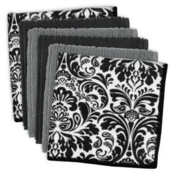 Design Imports Black Damask Mf Dishcloth Set/6 -Design Imports GUEST b6ac59bb 44a5 411a 94f6 22940990d64b
