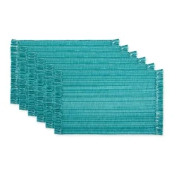 DII Variegated Fringe Placemat Set 6 Piece, Teal, 13x19" -Design Imports GUEST b72e1e4b 88e3 44cd 81e9 1e67acdd40f7