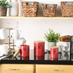 Design Imports Red Coffee/Sugar/Tea Ceramic Canister Set/3 -Design Imports GUEST b7750772 ef15 4692 9098 11d5697dfe60