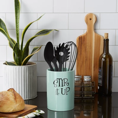 Design Imports Aqua Stir It Up Ceramic Utensil Holder 3 Design Imports Aqua Stir It Up Ceramic Utensil Holder - Image 3