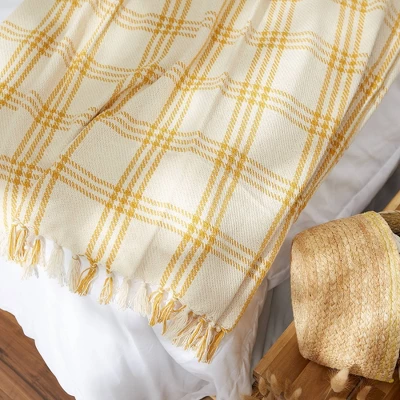 50"x60" Modern Farmhouse Plaid Throw Blanket Gold - Design Imports: Cotton Woven, Hypoallergenic, Machine Washable 8 50"x60" Modern Farmhouse Plaid Throw Blanket Gold - Design Imports: Cotton Woven, Hypoallergenic, Machine Washable - Image 8