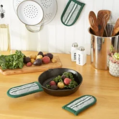 Design Imports Dark Green Chef Stripe Pan Handle (Set Of 3)