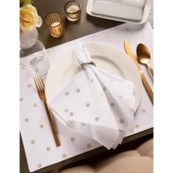 Design Imports Metallic Silver/White Reversible Polka Dot Placemat Set/4
