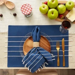 DII Stripe Tassel Placemat Set 4 Piece, Navy & Off-White, 13x19" -Design Imports GUEST b9ac3792 2631 4726 bb1e 9ae3a27c9f01
