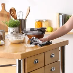 Design Imports Black Tri Color Check Dishcloth (Set Of 4)