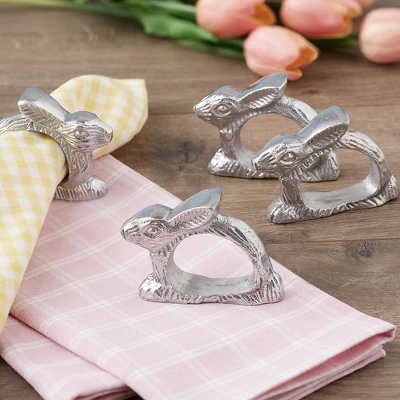 Design Imports Silver Rabbit Napkin Ring Set Of 4 2 Design Imports Silver Rabbit Napkin Ring Set Of 4 - Image 2