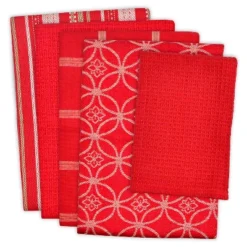 5pk Kitchen Towel & Dishcloth Set Red - Design Imports: Absorbent Cotton, Fast Drying, With Hanging Loop -Design Imports GUEST ba7b5db0 1a06 461d ab4e 763c401f1d3d