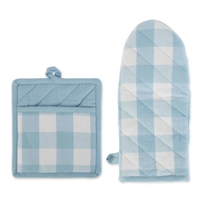 Design Imports Buffalo Check Oven Mitt & Potholder Kitchen Set 2 Piece, Light Blue, Om 13X6", Ph 9X8" 7 Design Imports Buffalo Check Oven Mitt & Potholder Kitchen Set 2 Piece, Light Blue, Om 13X6", Ph 9X8" - Image 7
