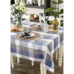 Design Imports Tri Color Check Tablecloth, French Blue, 70" Round -Design Imports GUEST bbd52bcf 2bb2 488a 9697 e5db2790838a