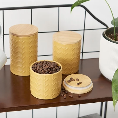 Design Imports Honey Gold Matte Retro Vine Texture Ceramic Canister Set/3 10 Design Imports Honey Gold Matte Retro Vine Texture Ceramic Canister Set/3 - Image 10