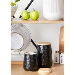 Design Imports Black Matte Dimple Texture Ceramic Canister Set/2 -Design Imports GUEST bd33b4f5 7577 484a ab10 a834c73996ab