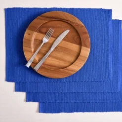Design Imports Solid Ribbed Placemat Set/4, Nautical Blue