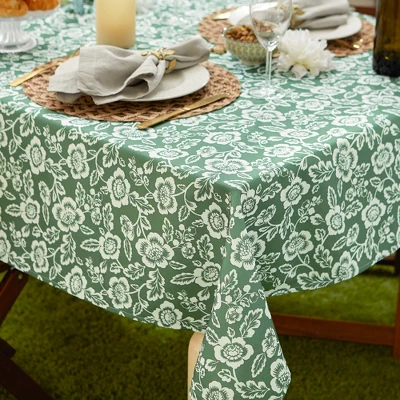 Design Imports Artichoke Green Floral Print Outdoor Tablecloth With Zipper 60X84 4 Design Imports Artichoke Green Floral Print Outdoor Tablecloth With Zipper 60X84 - Image 4
